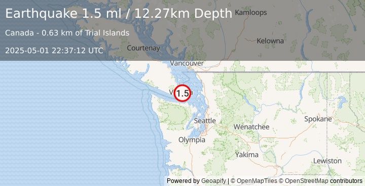 Earthquake 5 km S of Oak Bay, Canada (1.5 ml) (2025-05-01 22:37:12 UTC)