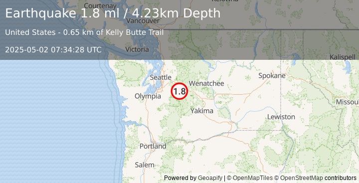 Earthquake 11 km ENE of Greenwater, Washington (1.8 ml) (2025-05-02 07:34:28 UTC)