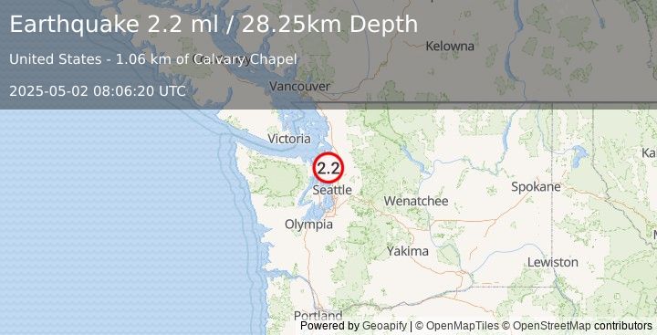 Earthquake 5 km WSW of Clinton, Washington (2.2 ml) (2025-05-02 08:06:20 UTC)