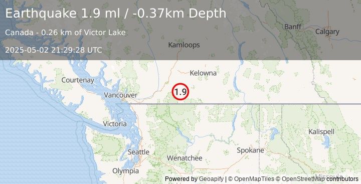 Earthquake 12 km S of Princeton, Canada (1.9 ml) (2025-05-02 21:29:28 UTC)