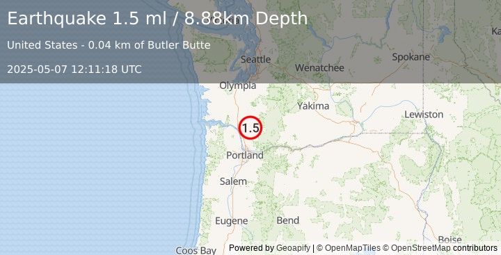 Earthquake 24 km N of Amboy, Washington (1.5 ml) (2025-05-07 12:11:18 UTC)