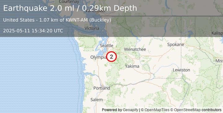 Earthquake 5 km E of Carbonado, Washington (2.0 ml) (2025-05-11 15:34:20 UTC)