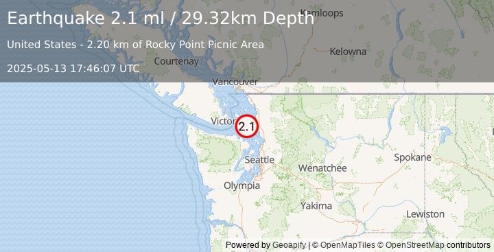 Earthquake 4 km WSW of Ault Field, Washington (2.1 ml) (2025-05-13 17:46:07 UTC)