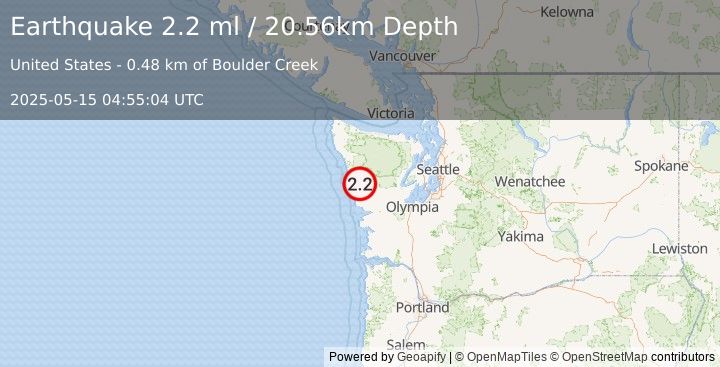 Earthquake 12 km WSW of Neilton, Washington (2.2 ml) (2025-05-15 04:55:04 UTC)