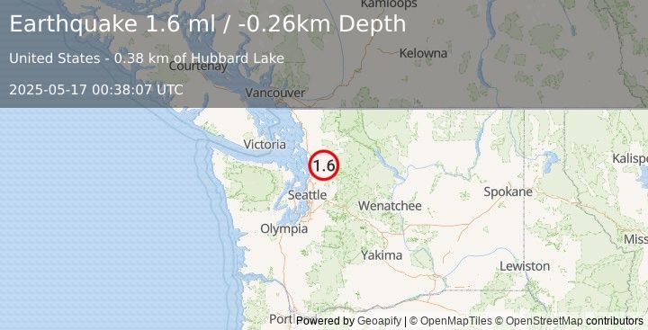 Earthquake 3 km E of Granite Falls, Washington (1.6 ml) (2025-05-17 00:38:07 UTC)
