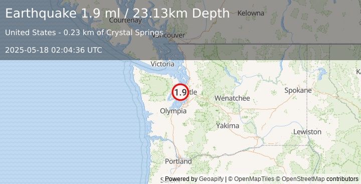 Earthquake 2 km NE of Enetai, Washington (1.9 ml) (2025-05-18 02:04:36 UTC)
