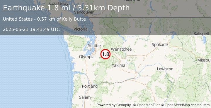 Earthquake 12 km E of Greenwater, Washington (1.8 ml) (2025-05-21 19:43:49 UTC)