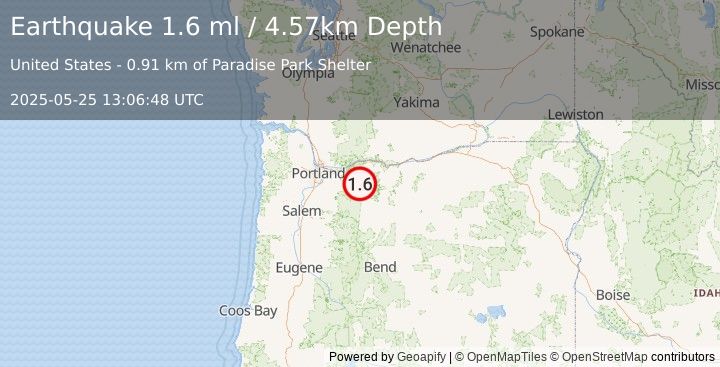 Earthquake 5 km N of Government Camp, Oregon (1.6 ml) (2025-05-25 13:06:48 UTC)