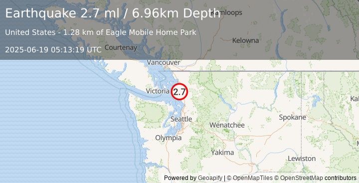 Earthquake 5 km WSW of Mount Vernon, Washington (2.7 ml) (2025-06-19 05:13:19 UTC)