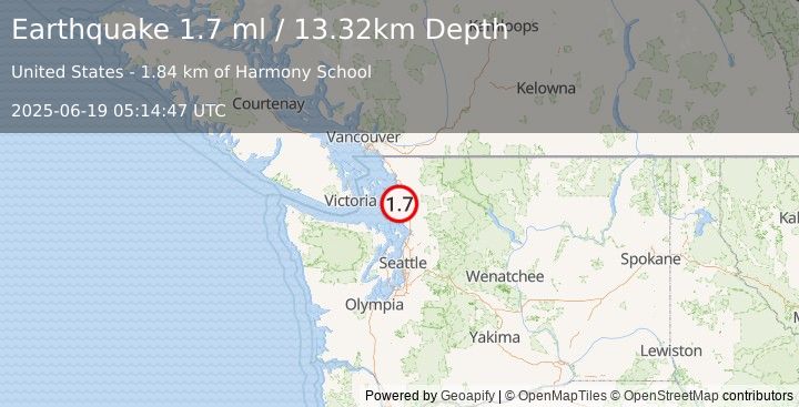 Earthquake 6 km SW of Mount Vernon, Washington (1.7 ml) (2025-06-19 05:14:47 UTC)