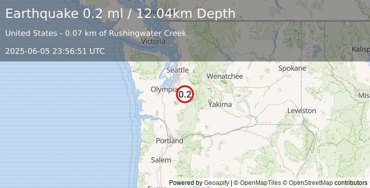 Earthquake 15 km N of Ashford, Washington (0.2 ml) (2025-06-05 23:56:51 UTC)