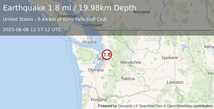 Earthquake 3 km NNW of Echo Lake, Washington (1.8 ml) (2025-06-08 12:17:12 UTC)