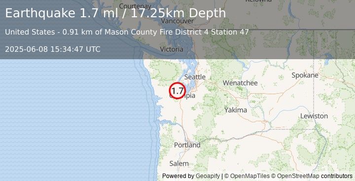 Earthquake 2 km S of Shelton, Washington (1.7 ml) (2025-06-08 15:34:47 UTC)