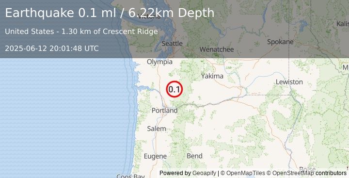 Earthquake 35 km NNE of Amboy, Washington (0.1 ml) (2025-06-12 20:01:48 UTC)