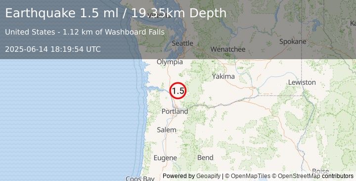 Earthquake 28 km NNW of Amboy, Washington (1.5 ml) (2025-06-14 18:19:54 UTC)