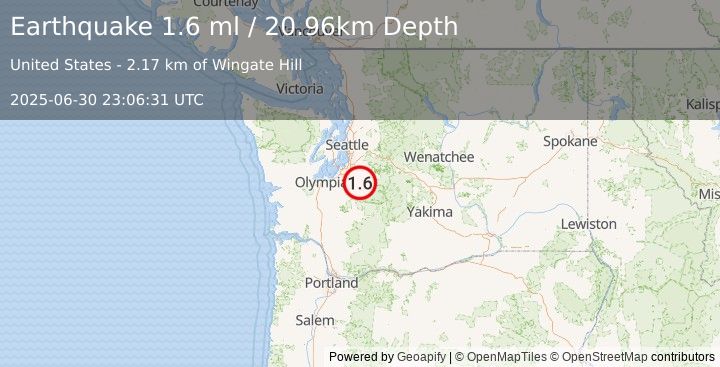 Earthquake 6 km S of Carbonado, Washington (1.6 ml) (2025-06-30 23:06:31 UTC)