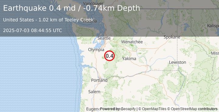 Earthquake 8 km ESE of Ashford, Washington (0.4 md) (2025-07-03 08:44:55 UTC)