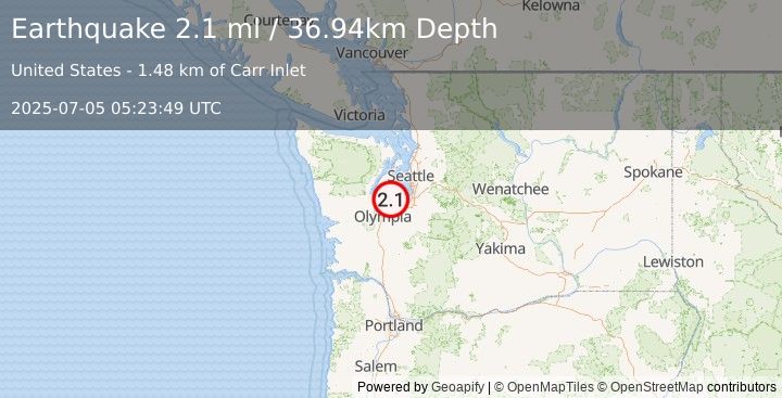 Earthquake 2 km ENE of Home, Washington (2.1 ml) (2025-07-05 05:23:49 UTC)