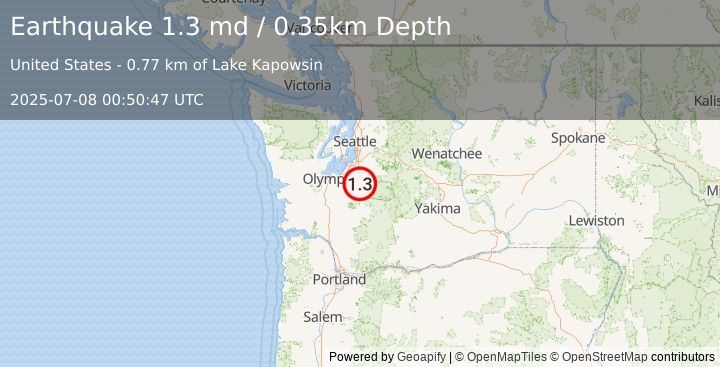 Earthquake 1 km SSE of Kapowsin, Washington (1.3 md) (2025-07-08 00:50:47 UTC)