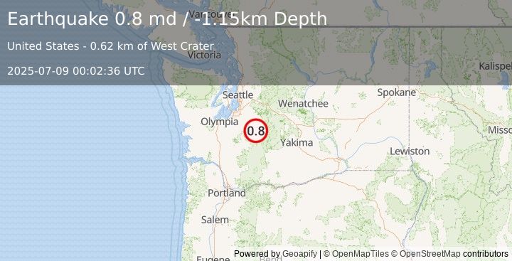 Earthquake 22 km ENE of Ashford, Washington (0.8 md) (2025-07-09 00:02:36 UTC)