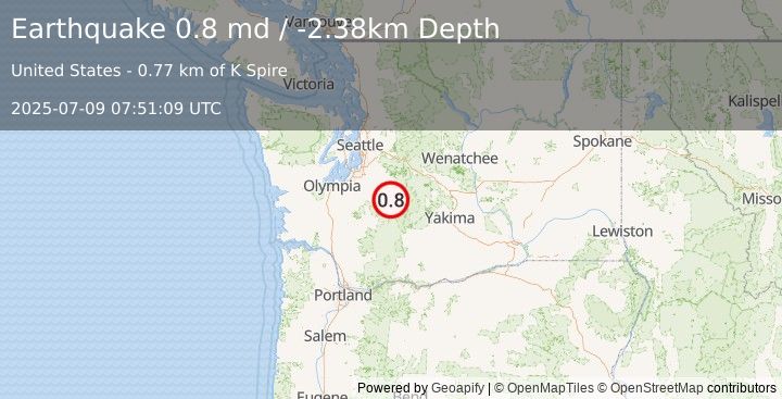 Earthquake 27 km ENE of Ashford, Washington (0.8 md) (2025-07-09 07:51:09 UTC)