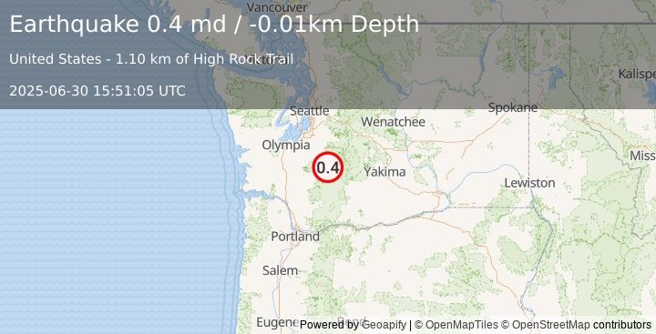 Earthquake 14 km SE of Ashford, Washington (0.4 md) (2025-06-30 15:51:05 UTC)