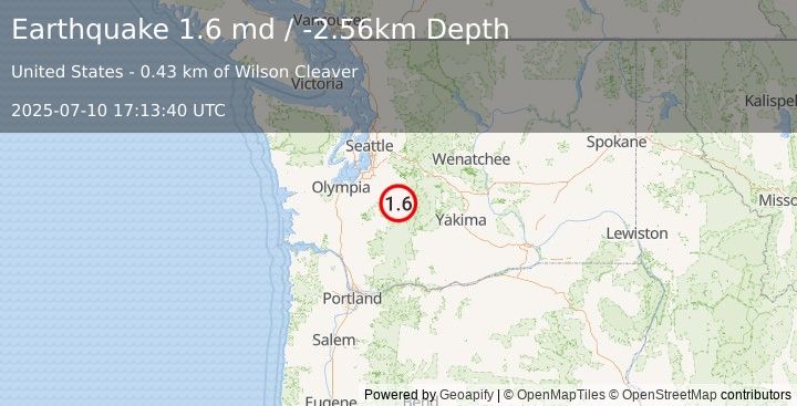 Earthquake 22 km ENE of Ashford, Washington (1.6 md) (2025-07-10 17:13:40 UTC)