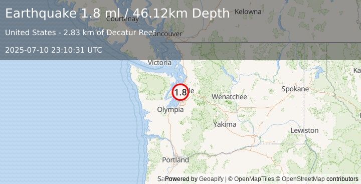 Earthquake 6 km NE of Southworth, Washington (1.8 ml) (2025-07-10 23:10:31 UTC)