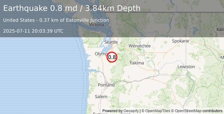 Earthquake 1 km N of Eatonville, Washington (0.8 md) (2025-07-11 20:03:39 UTC)