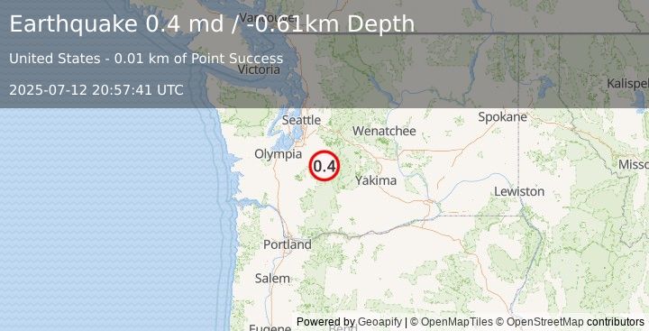 Earthquake 22 km ENE of Ashford, Washington (0.4 md) (2025-07-12 20:57:41 UTC)