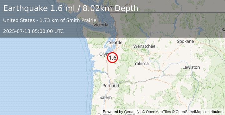 Earthquake 5 km S of McKenna, Washington (1.6 ml) (2025-07-13 05:00:00 UTC)