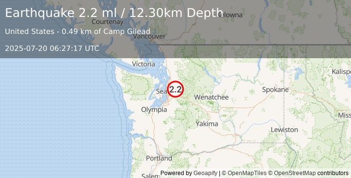 Earthquake 2 km NNW of Carnation, Washington (2.2 ml) (2025-07-20 06:27:17 UTC)