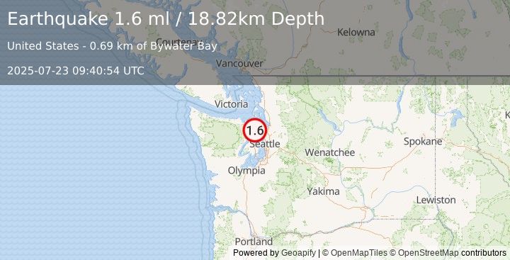 Earthquake 5 km SE of Port Ludlow, Washington (1.6 ml) (2025-07-23 09:40:54 UTC)