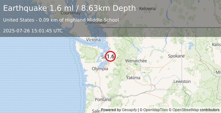 Earthquake 4 km NE of Wilburton, Washington (1.6 ml) (2025-07-26 15:01:45 UTC)