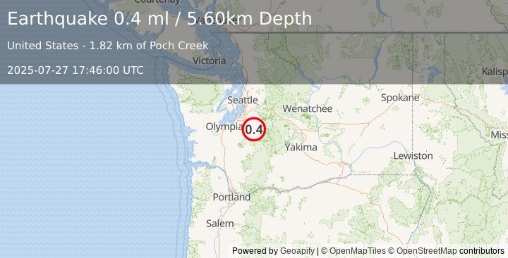 Earthquake 11 km SSE of Carbonado, Washington (0.4 ml) (2025-07-27 17:46:00 UTC)