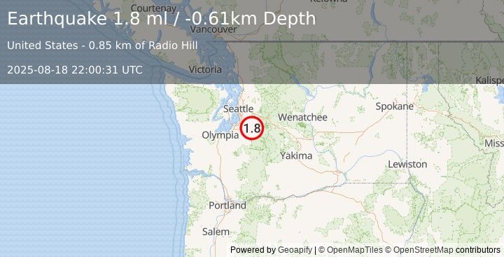 Earthquake 7 km ESE of Enumclaw, Washington (1.8 ml) (2025-08-18 22:00:31 UTC)