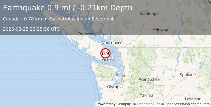 Earthquake 2 km SE of Cowichan Bay, Canada (0.9 ml) (2025-08-25 23:25:56 UTC)