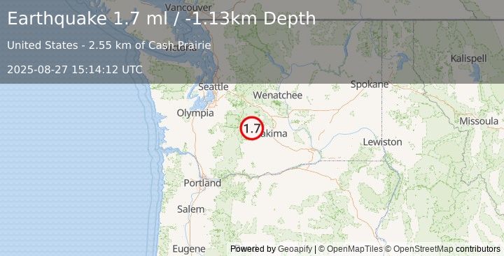 Earthquake 17 km SW of Nile, Washington (1.7 ml) (2025-08-27 15:14:12 UTC)