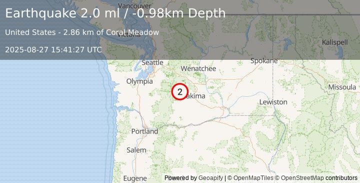 Earthquake 17 km SW of Nile, Washington (2.0 ml) (2025-08-27 15:41:27 UTC)