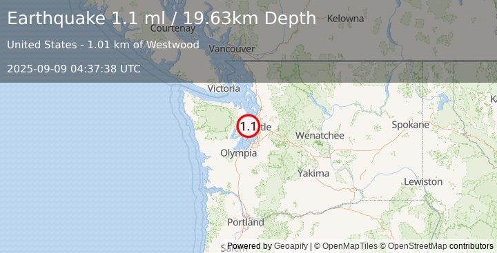 Earthquake 3 km NNE of Enetai, Washington (1.1 ml) (2025-09-09 04:37:38 UTC)