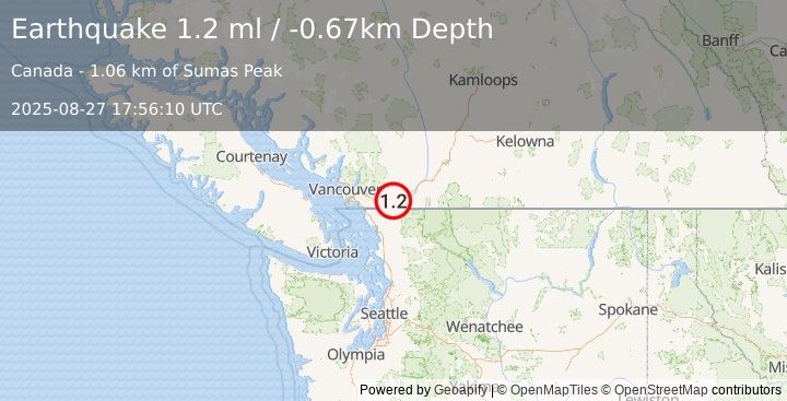 Earthquake 9 km NE of Abbotsford, Canada (1.2 ml) (2025-08-27 17:56:10 UTC)