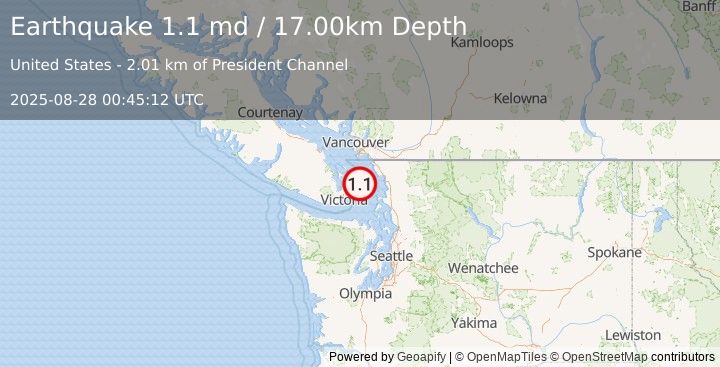 Earthquake 8 km NW of Orcas, Washington (1.1 md) (2025-08-28 00:45:12 UTC)