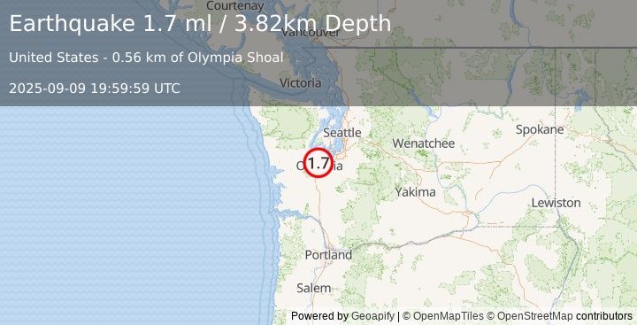 Earthquake 11 km S of Shelton, Washington (1.5 ml) (2025-09-09 20:00:01 UTC)