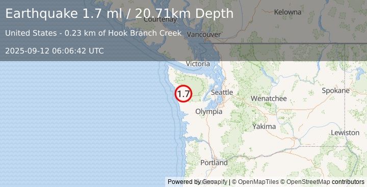 Earthquake 13 km NNW of Amanda Park, Washington (1.7 ml) (2025-09-12 06:06:42 UTC)