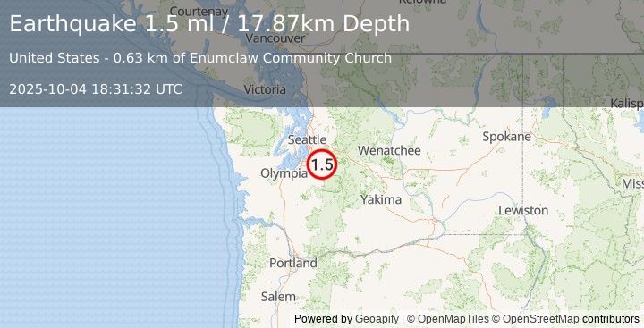 Earthquake 2 km ESE of Enumclaw, Washington (1.5 ml) (2025-10-04 18:31:32 UTC)