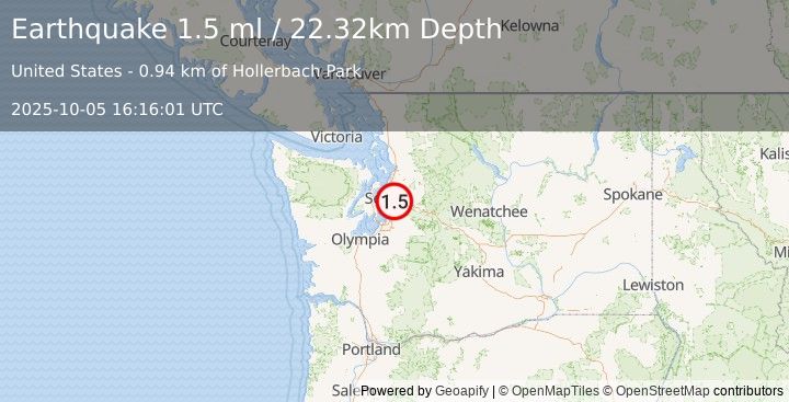 Earthquake 1 km SE of Mercer Island, Washington (1.5 ml) (2025-10-05 16:16:01 UTC)