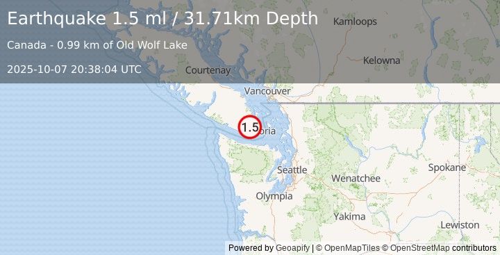 Earthquake 10 km WNW of Langford, Canada (1.3 ml) (2025-10-07 20:38:05 UTC)