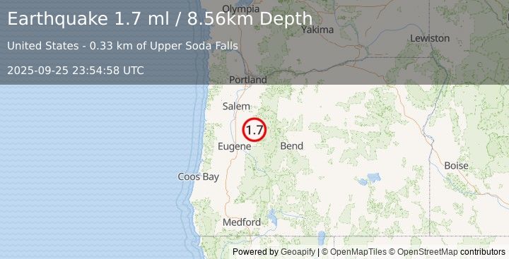 Earthquake 2 km NNE of Cascadia, Oregon (1.7 ml) (2025-09-25 23:54:58 UTC)