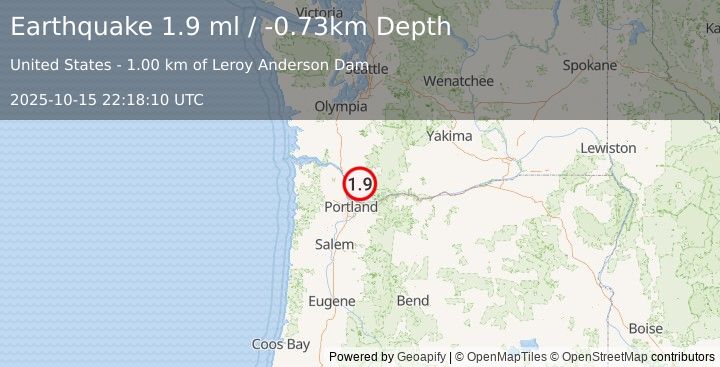 Earthquake 4 km SSW of Amboy, Washington (1.9 ml) (2025-10-15 22:18:10 UTC)