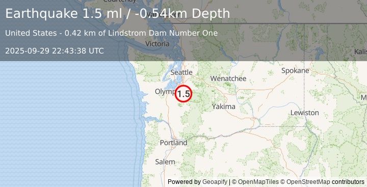 Earthquake 1 km WSW of Kapowsin, Washington (1.5 ml) (2025-09-29 22:43:38 UTC)